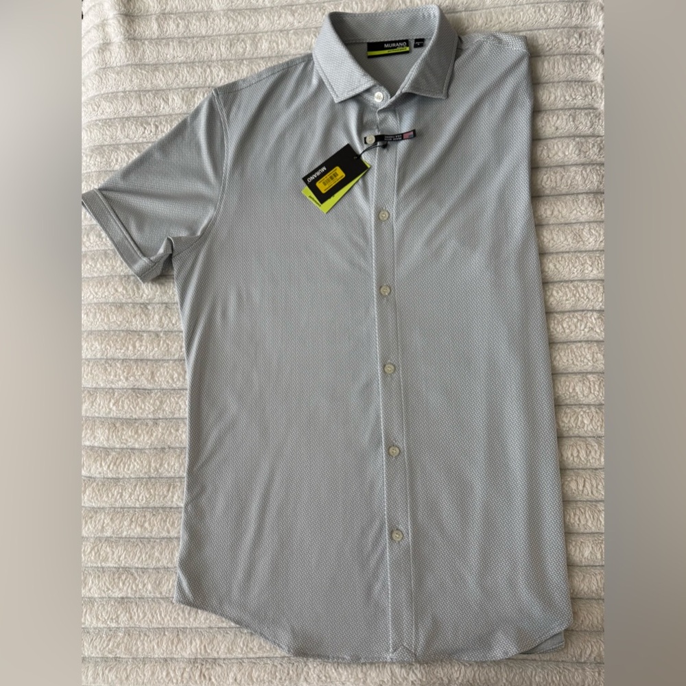 Murano Slim Fit Performance Light Gray Casual Button Down Shirt Size L - Picture 2 of 8